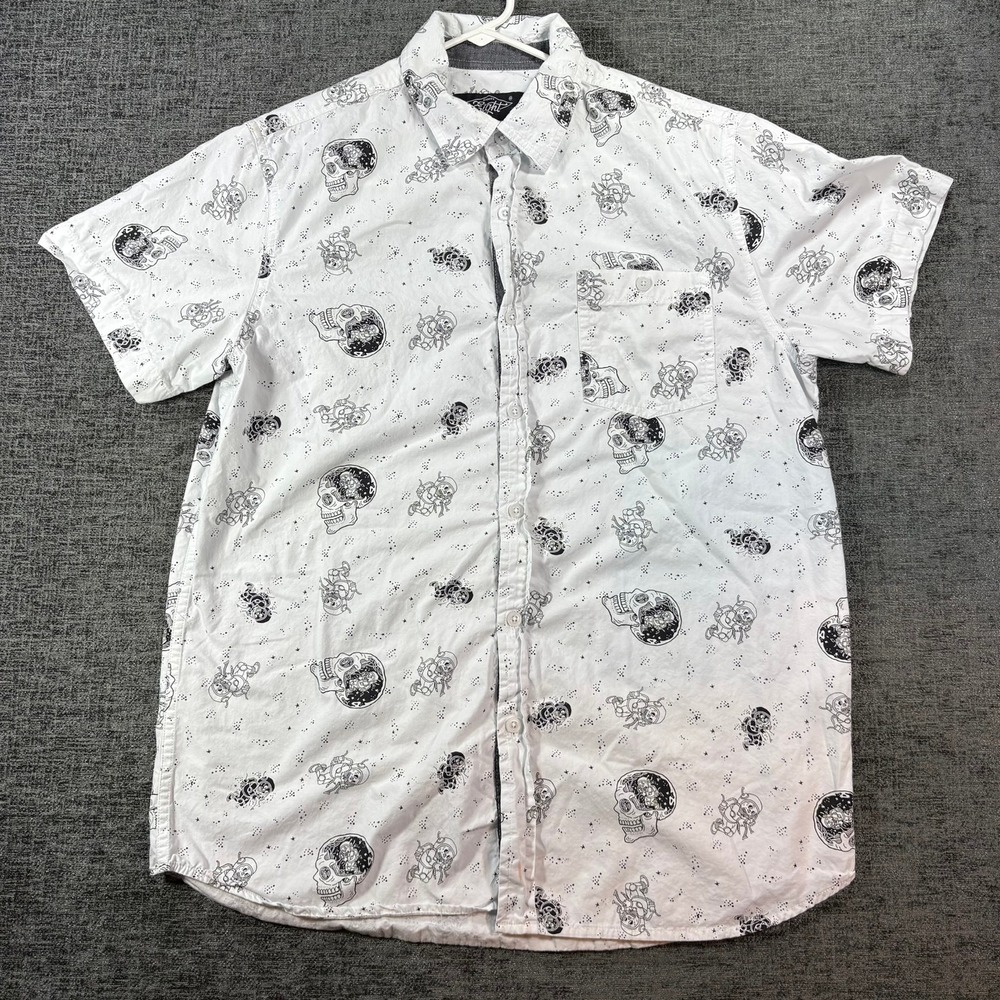 Eighty Eight Button Down Shirt Mens Medium White Skeleton Astronaut Space Skull